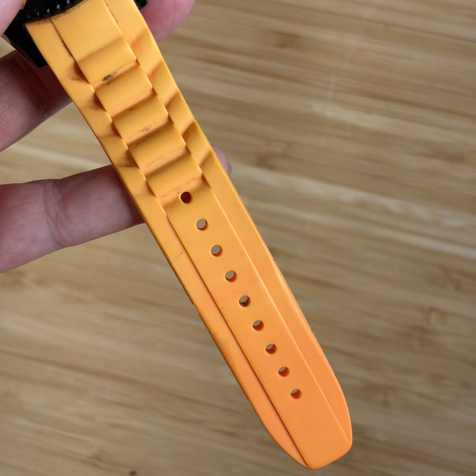 40NINE 46mm Quartz Watch with Black Dial and Orange Silicone Rubber Strap