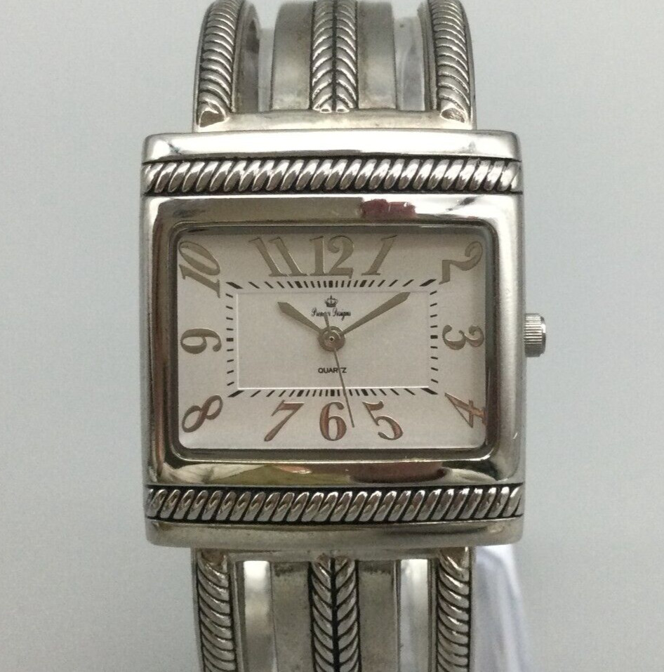 Premier Designs Watch Women 31mm Silver Tone Open Cuff Band New Battery