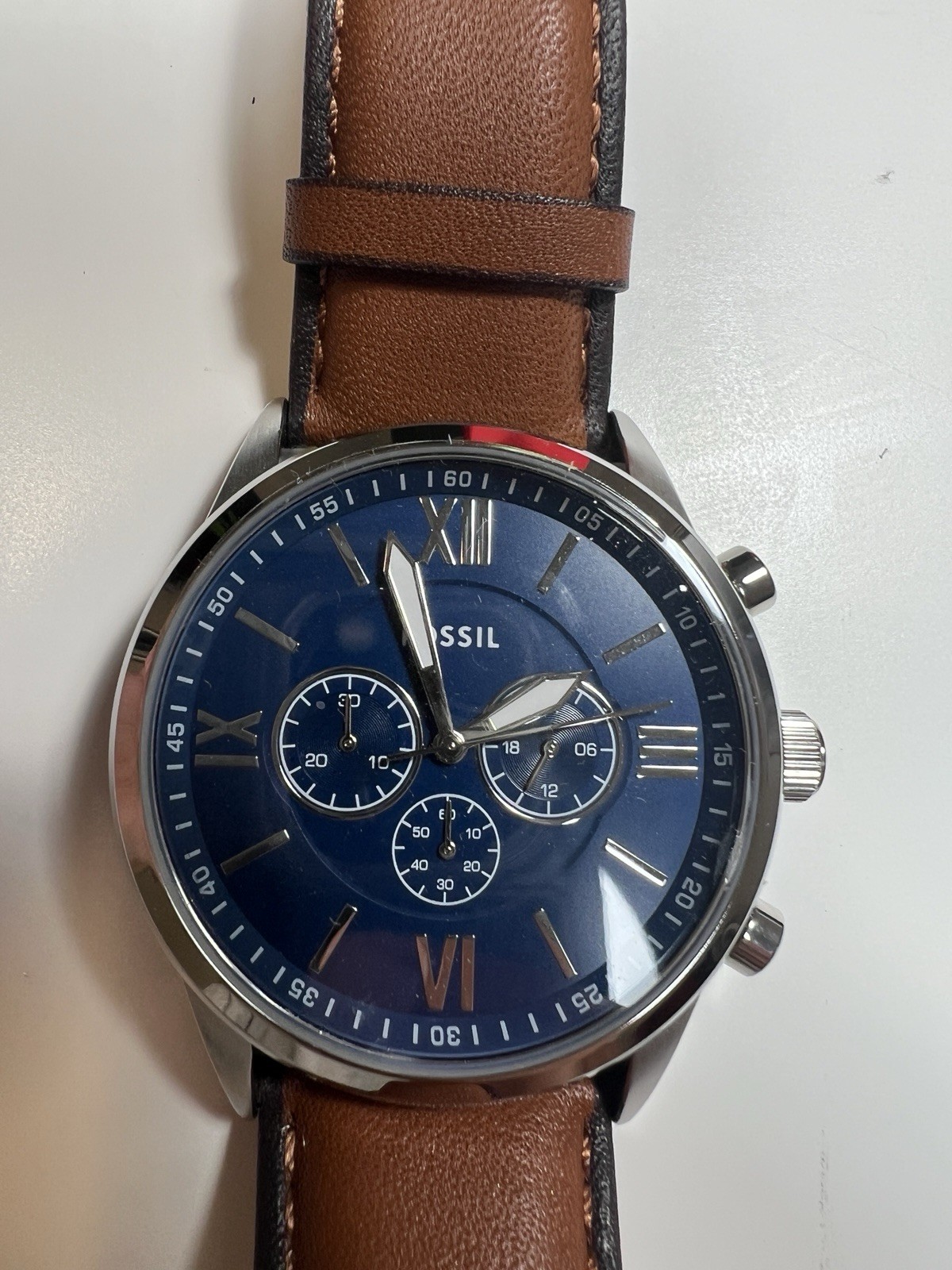 Fossil Flynn Silver Brown Leather Chronograph BQ2125 Men Watch