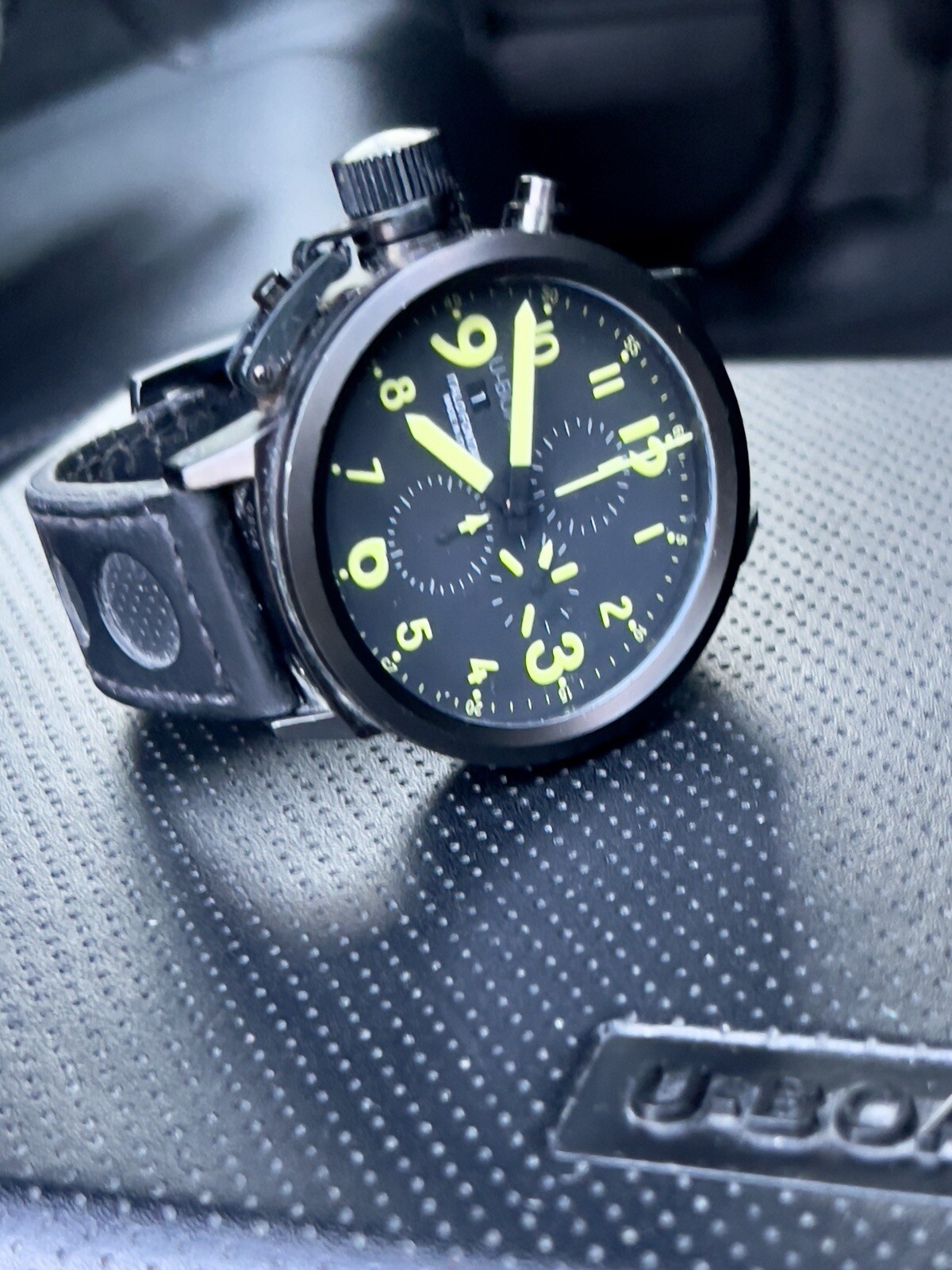 U-BOAT Flight Deck 50mm Black Automatic Dial Leather Strap – U7750