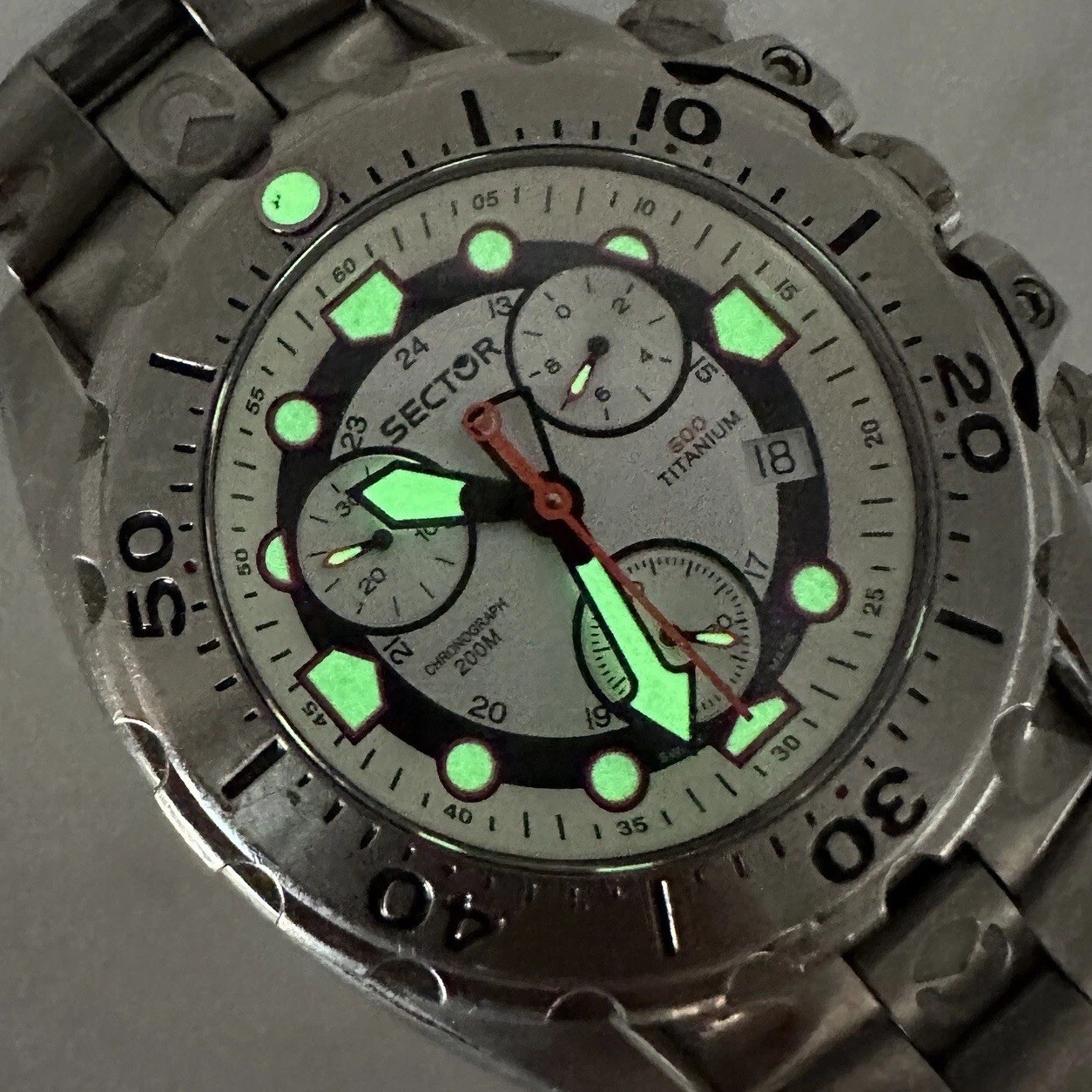 Sector Diver 600 G. Chronograph 200M Titanium 44mm, Wrist Sz. 6.5” Working, READ