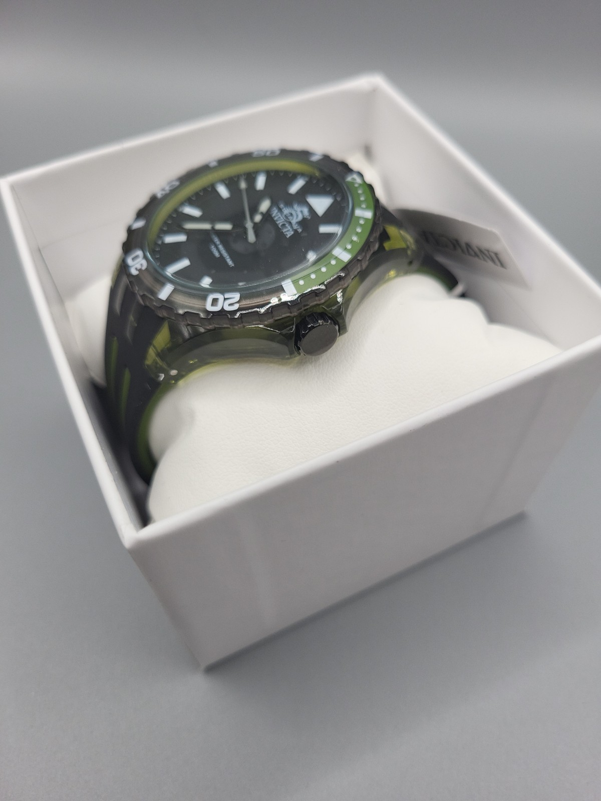 Invicta Subaqua 70035 Men’s Watch Green Transparent Case Black Dial 100m