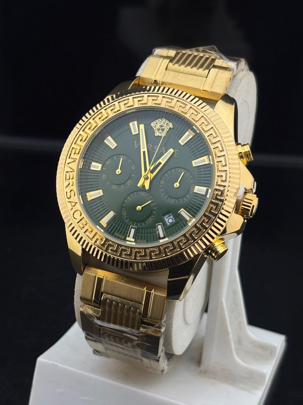Vintage Refurbished Versace Gold Dial Wrist Watch Fully Working Condition
