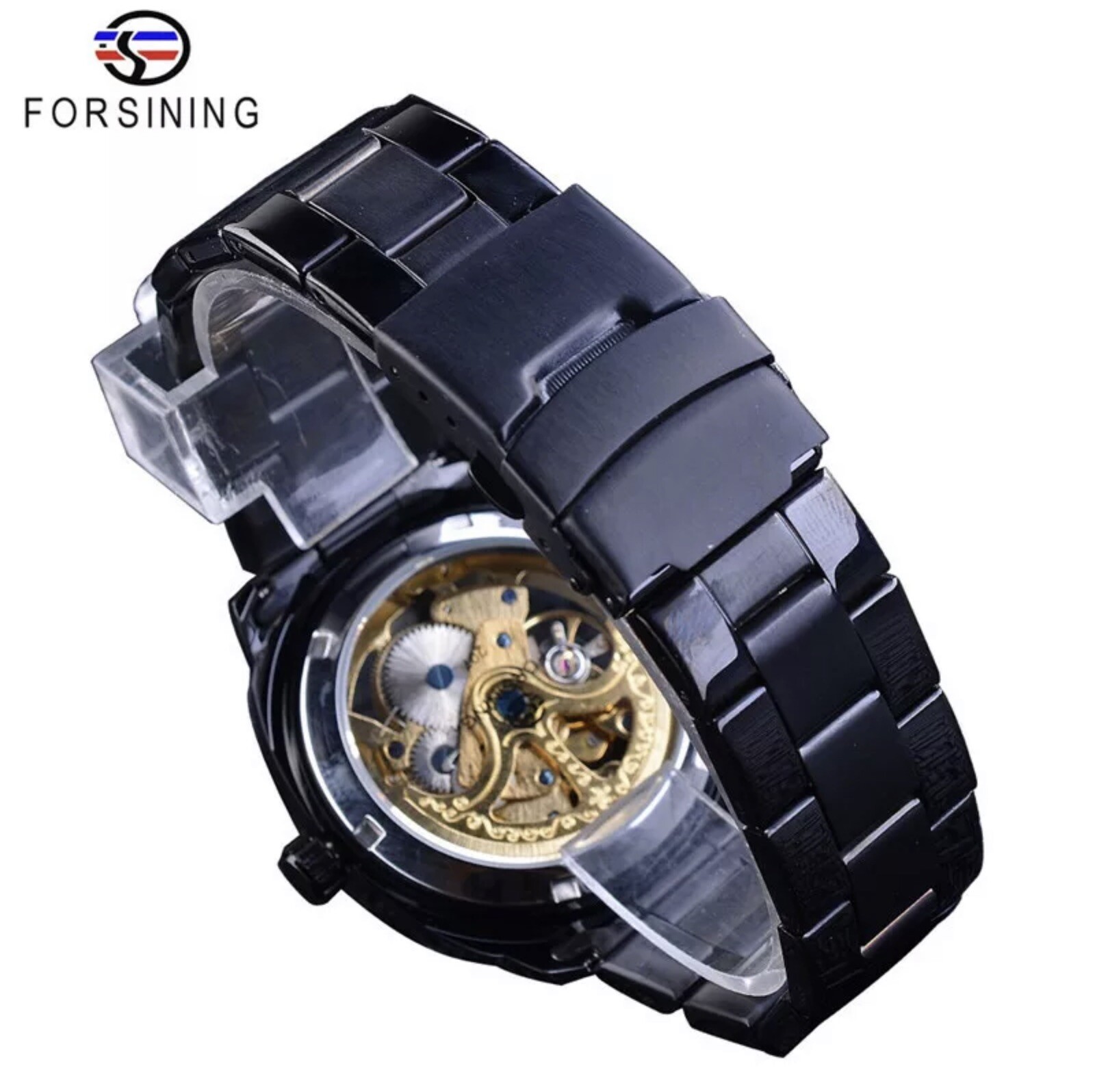 Forsining Mens Skeleton Mechanical Waterproof Luxury Watch Gold Gift Idea