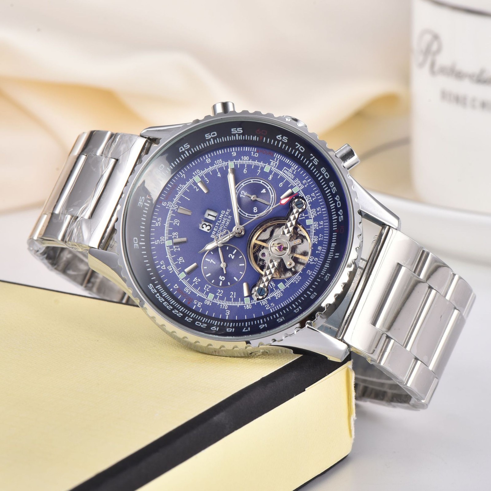 Men’s Tourbillon Mechanical Watch Dual Display Calendar Stainless Steel Luxury