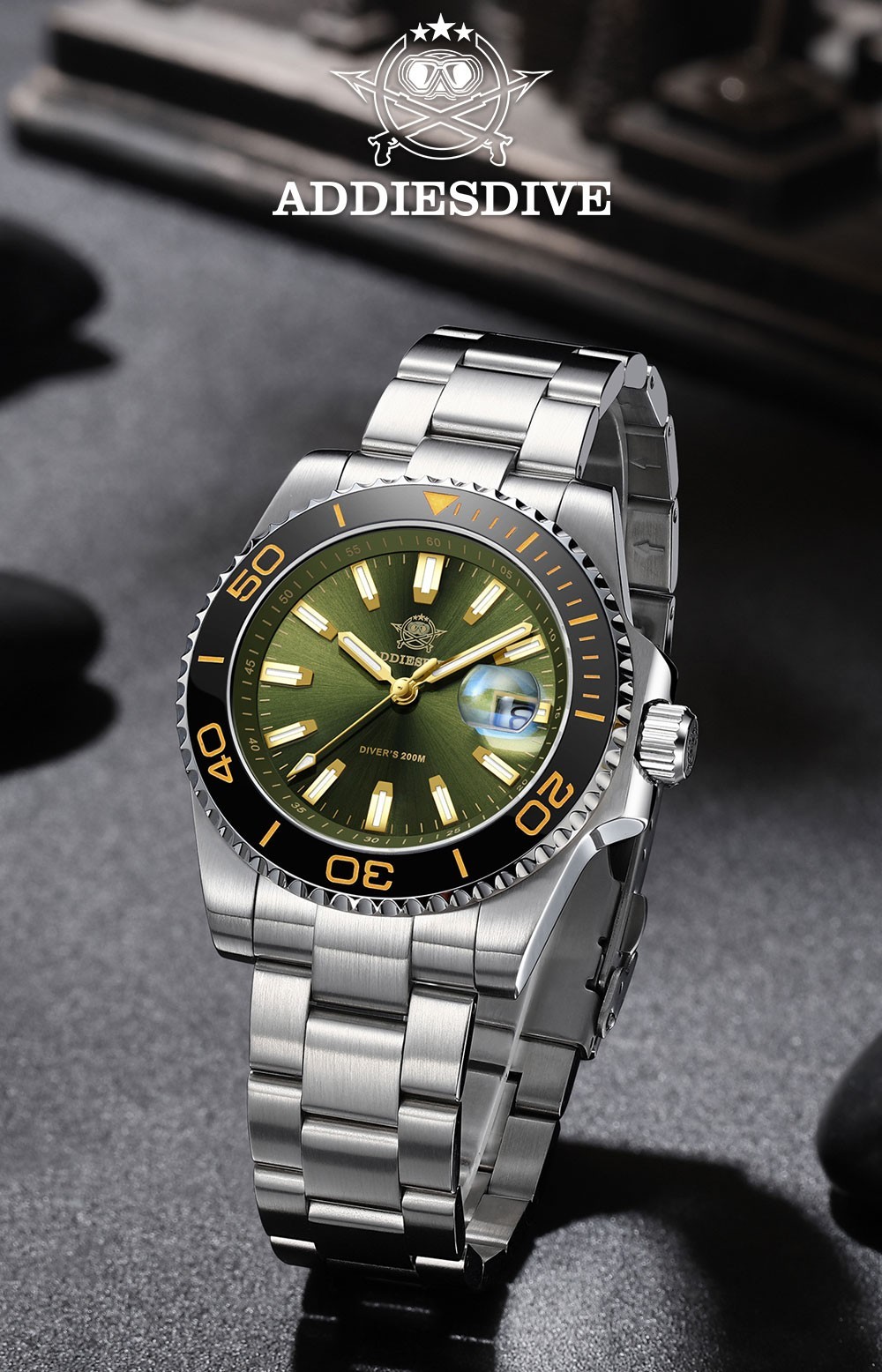 ADDIESDIVE 200M Dive Watch Japanese Quartz 41MM Ceramic Bezel Stainless Steel