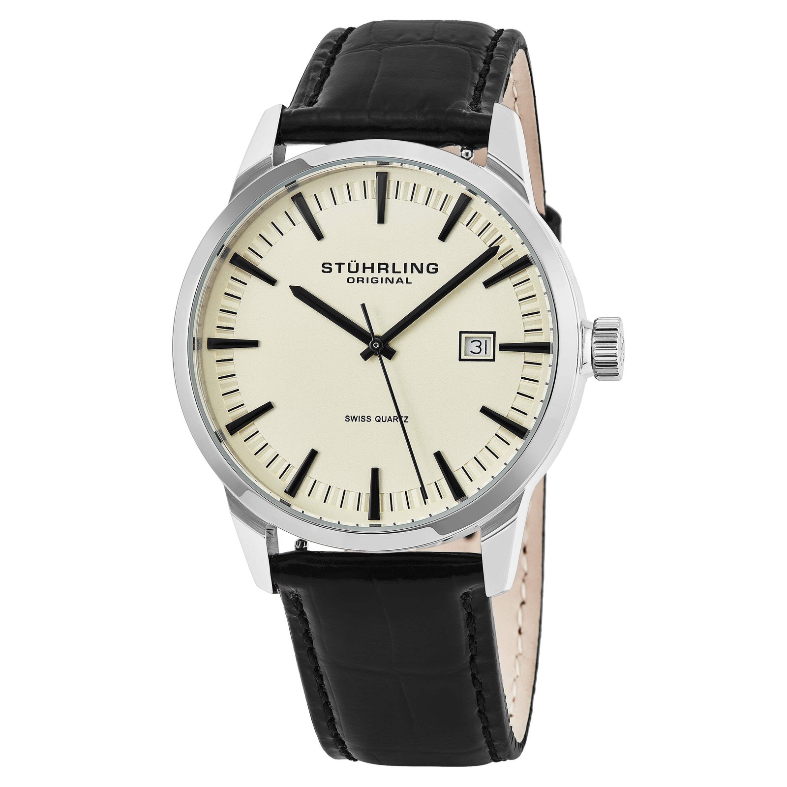 Symphony Black/Leather/Ivory Dial/Silver Case | Ivory Dial Wristwatch 555A.03