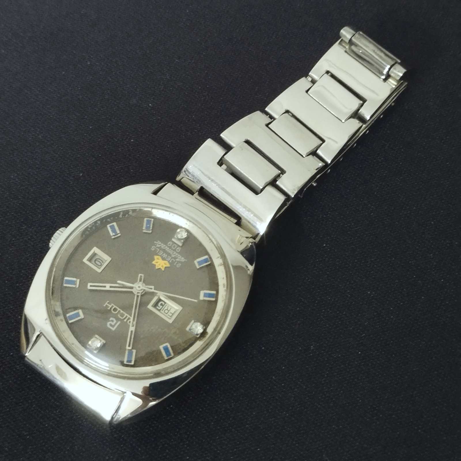 Vintage RICOH Automatic 909 Men’s Watch Black Dial Free Shipping