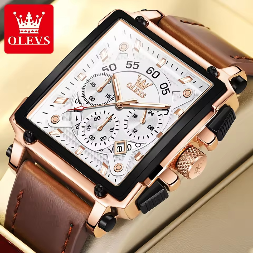 OLEVS 9919 Square Quartz Wristwatch  Waterproof Luminous Sports Men’s Watch