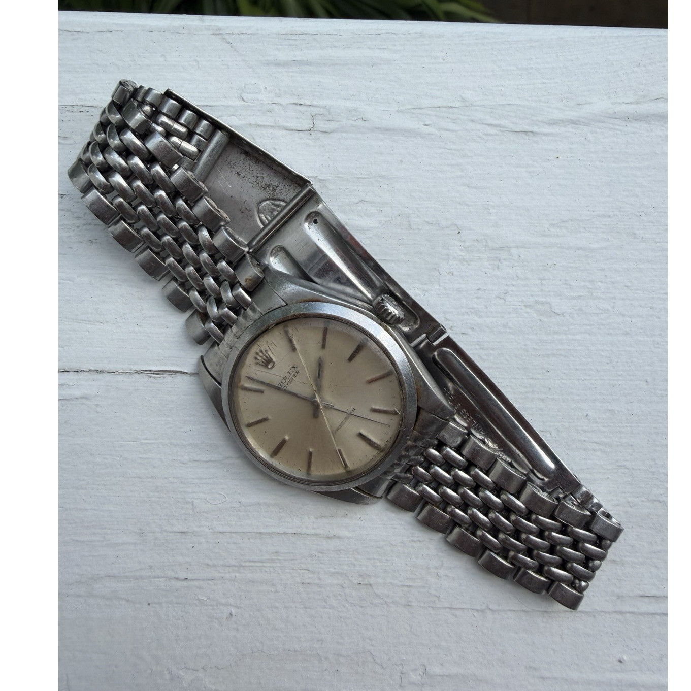 Rolex Men’s Stainless Steel Wristwatch Beige Dial Baton Indexes Acrylic Crystal