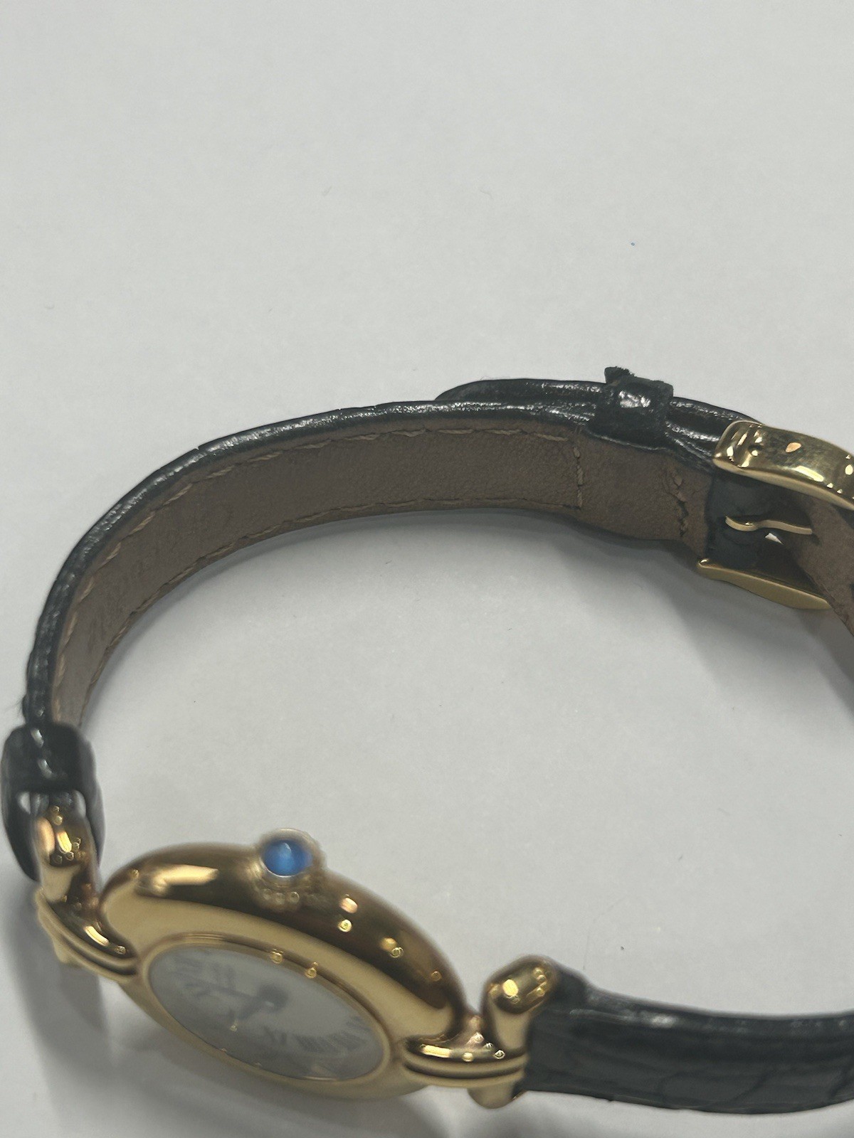 Vintage Must De Cartier Vermeil Quartz Argent 925 Leather Strap Watch Ladies