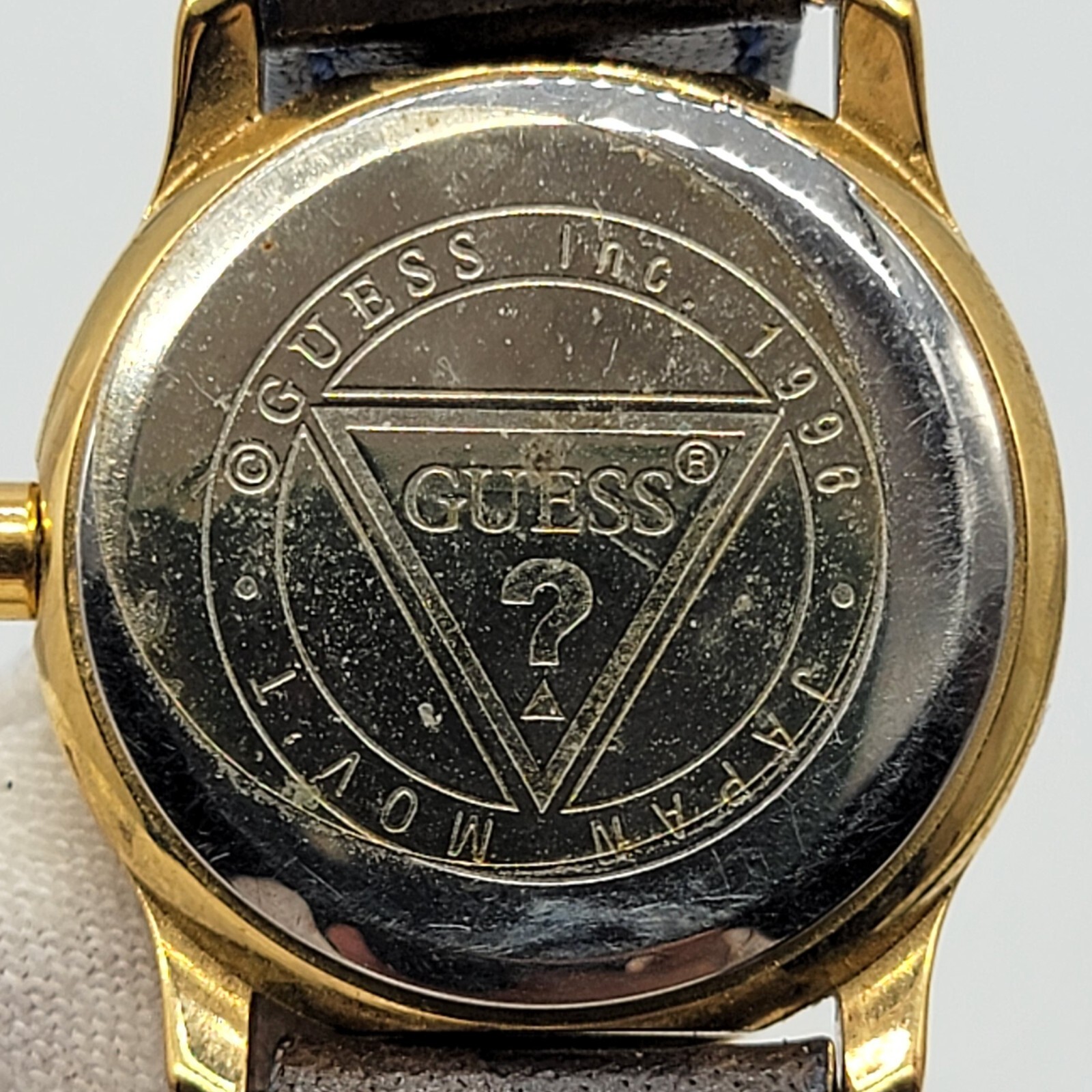 Guess Women Watch 25mm Gold Tone Dark Brown Leather Band *