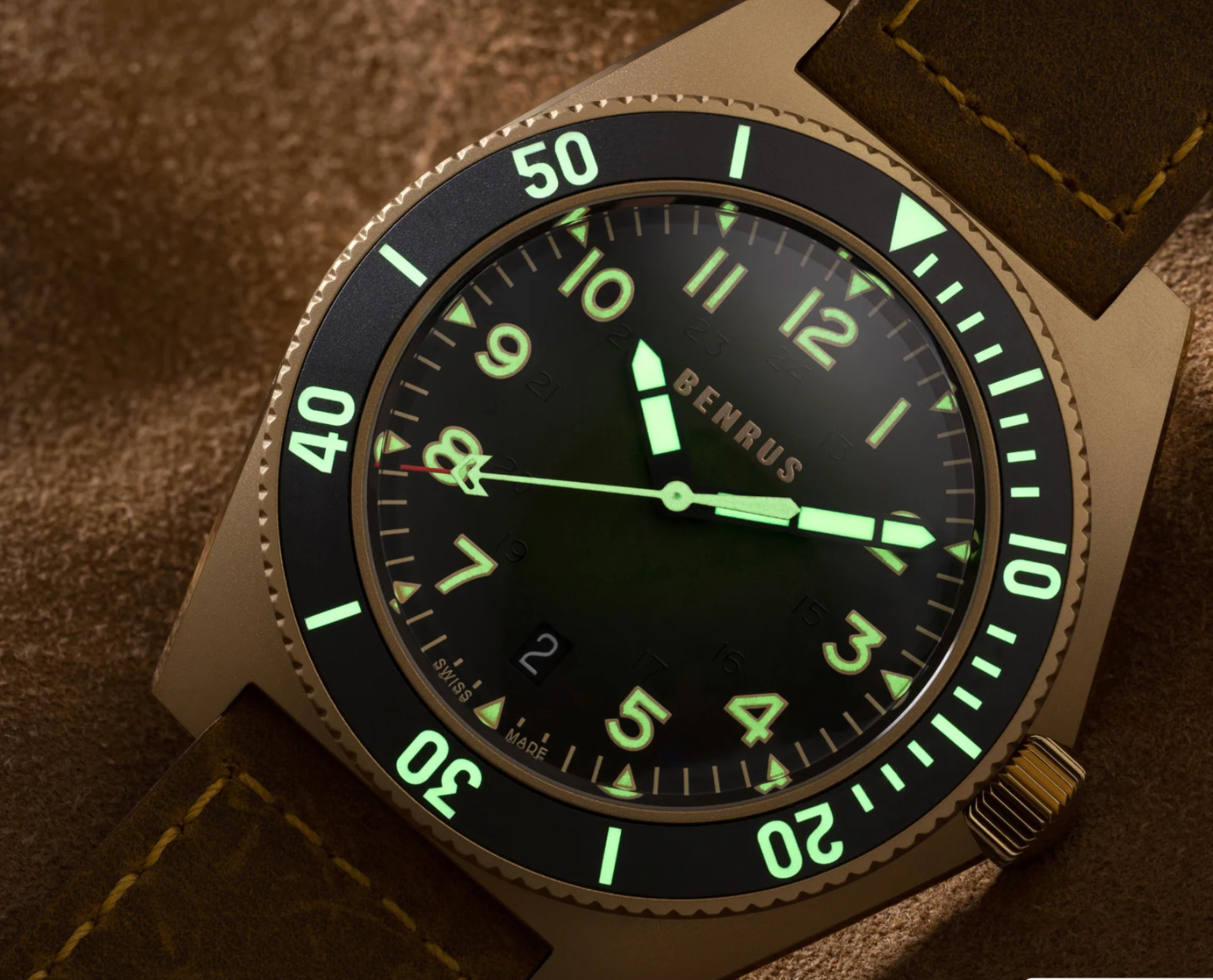 BENRUS TYPE 2 UJ 41.5mm Swiss Made Automatic Watch Bronze PVD ETA 2892 Sapphire