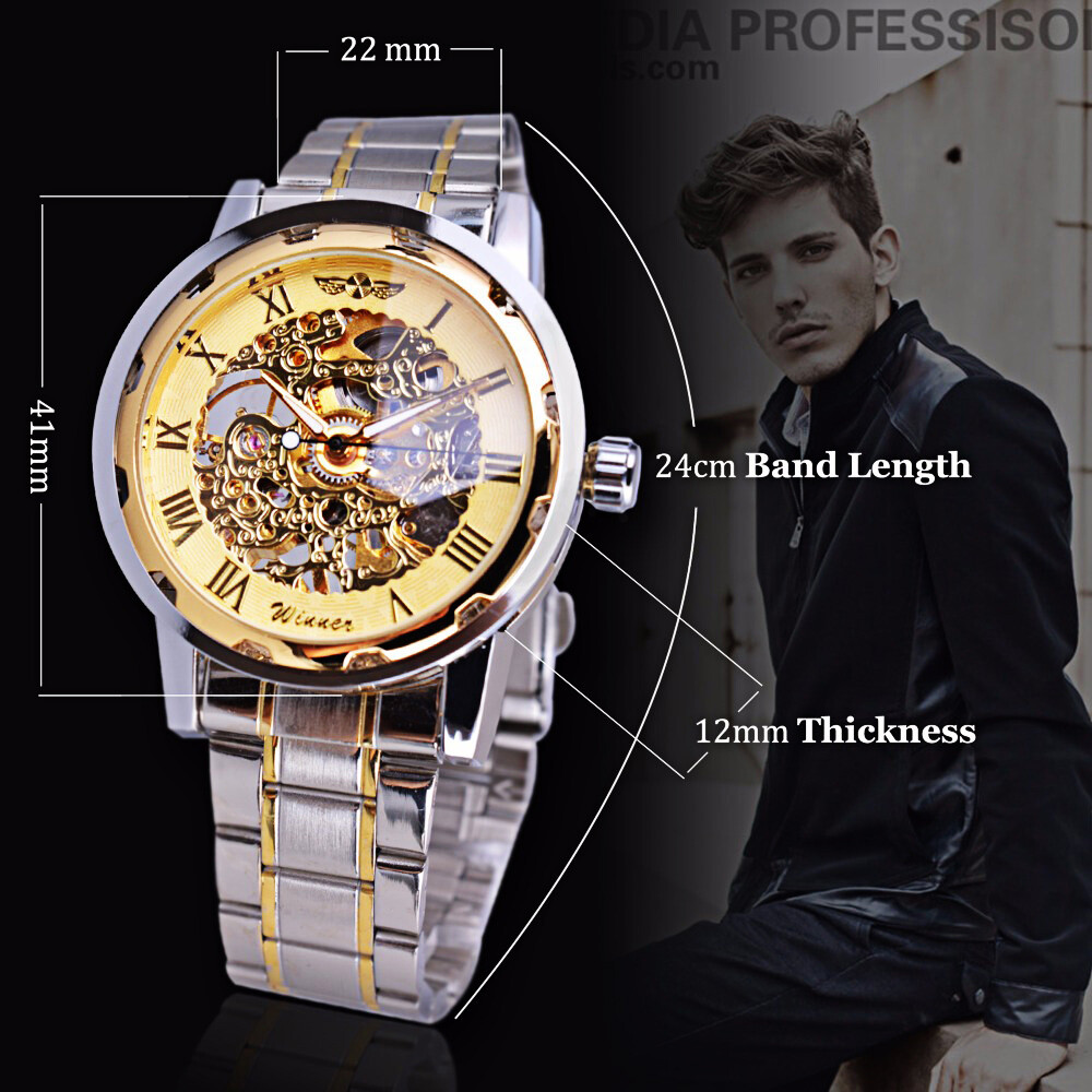 T-WINNER Men’s Skeleton Watches Stainless Steel Automatic Mechanical Wrist Watch