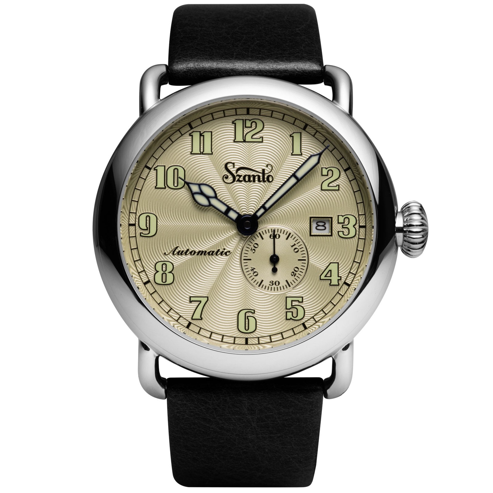 Szanto Automatic Officer Watches, Ivory Dial, Black Strap, Steel, One : SZ 6305E