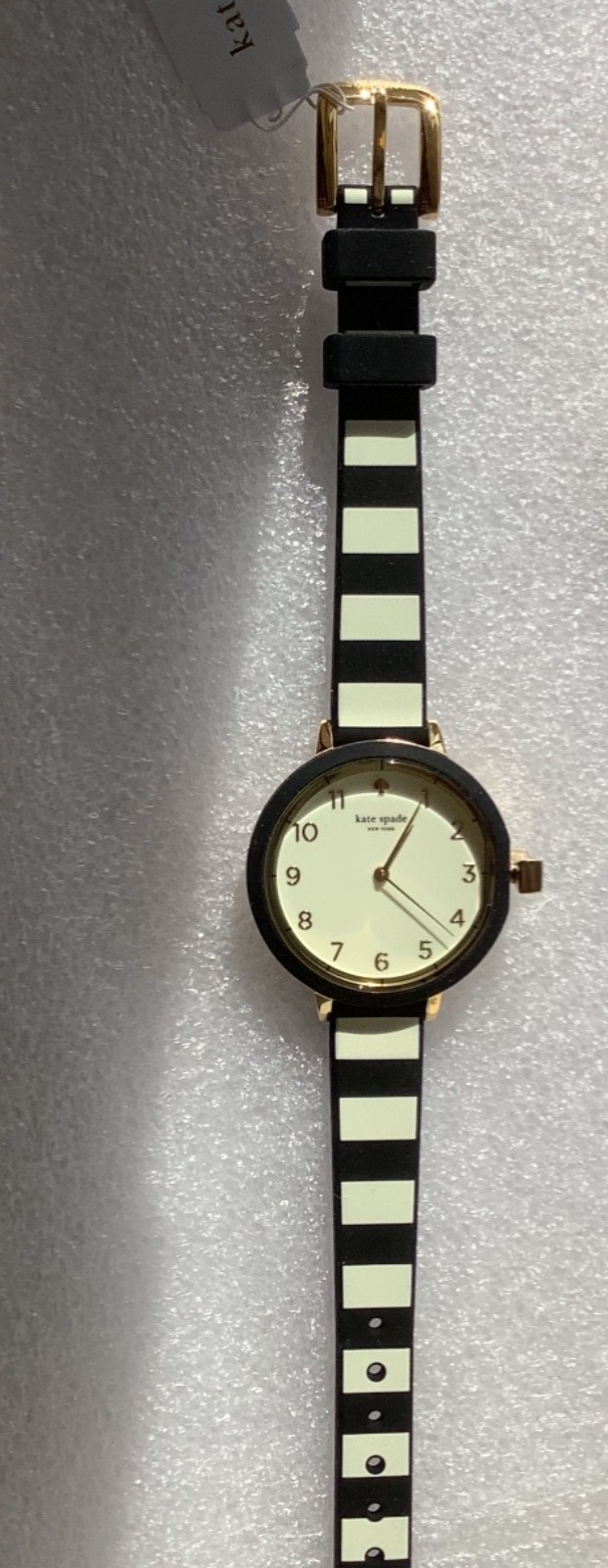 KATE SPADE NEWYORK PARK ROW BLACK & IVORY STRIPE SILICONE STRAP WOMEN’S 34 MM