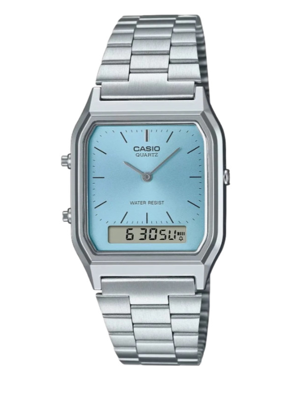 Casio AQ-230A-2A1MQY Vintage Analog Digital Ice Blue Steel Watch New