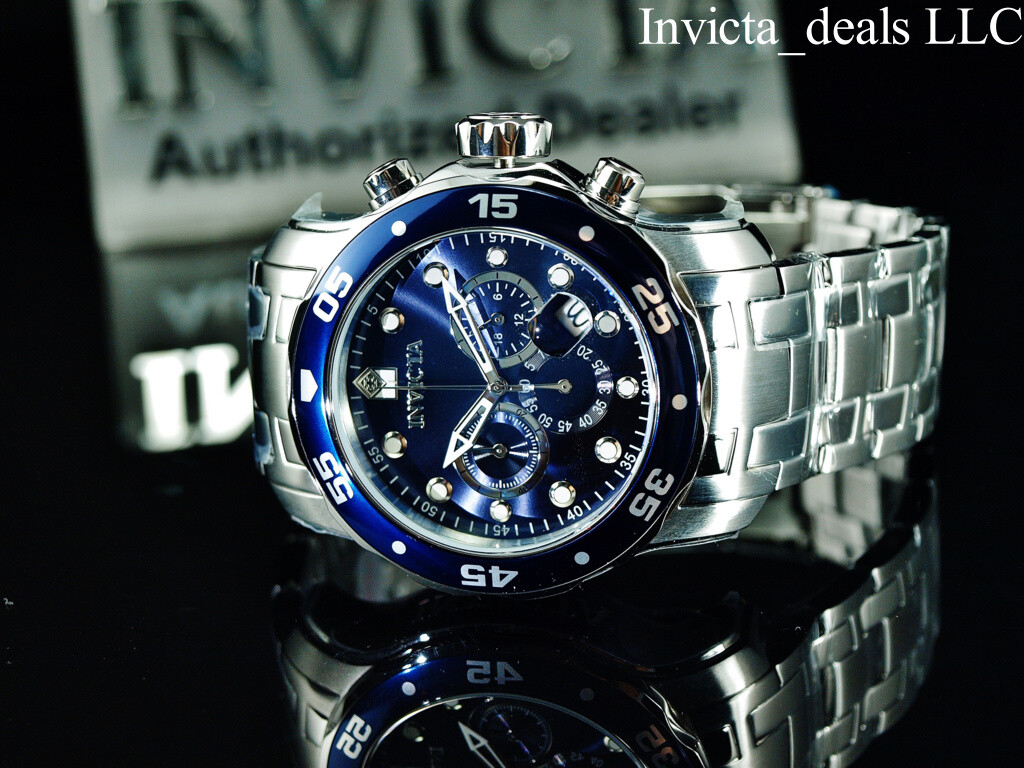 Invicta Men’s 48mm Pro Diver SCUBA Chronograph BLUE DIAL Silver Tone 200M Watch