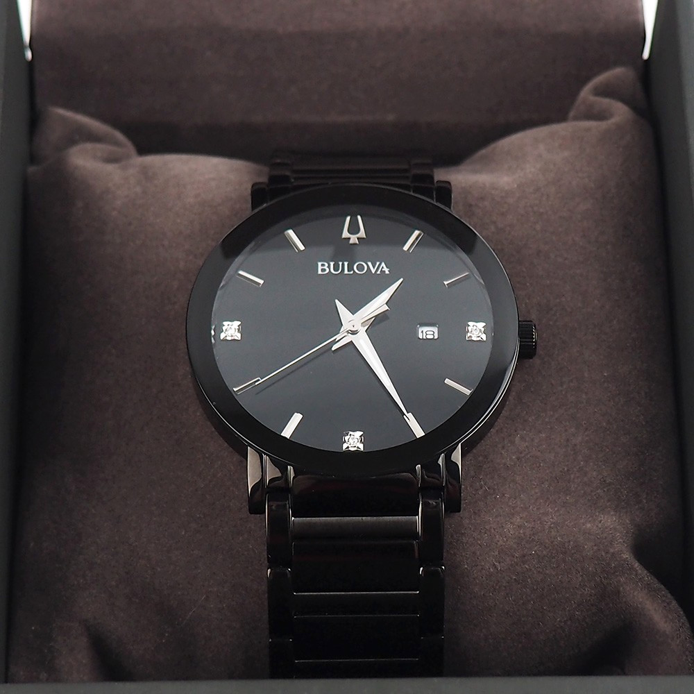 Bulova Futuro 98D144 Diamond Black Stainless Steel Men’s Quartz Watch w/ Box