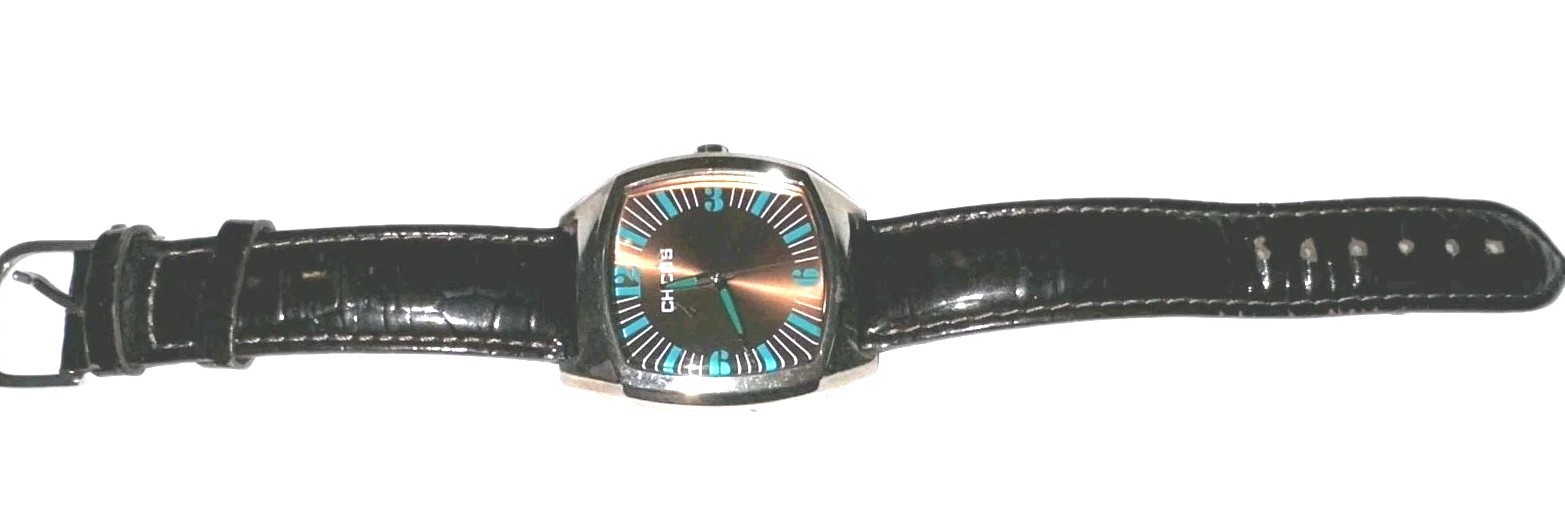 Men’s / Women’s Blue Brown Square Chico’s Watch Black Faux Leather Silver Case