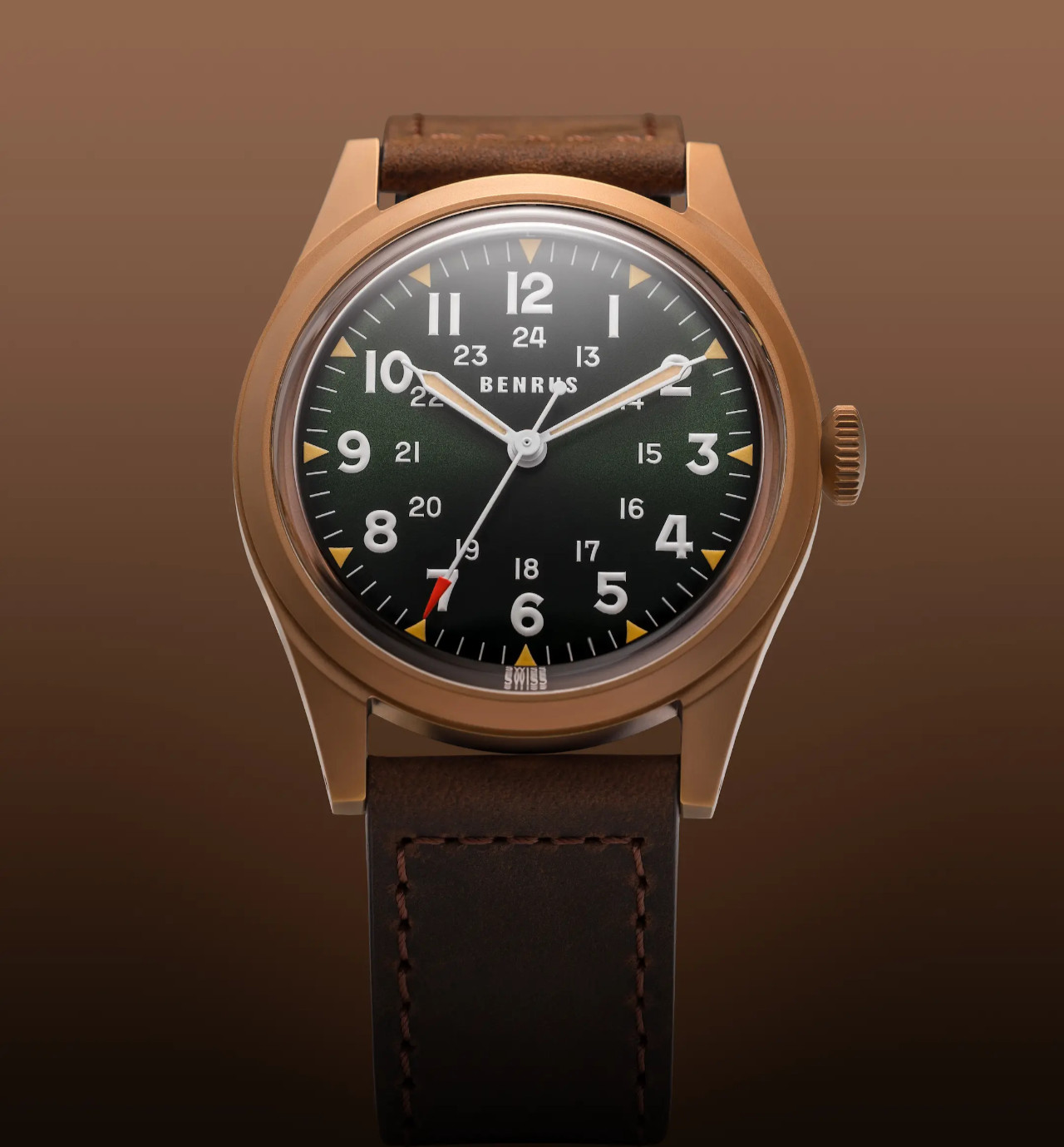 BENRUS DTU UB Swiss Automatic 38mm Bronze PVD Field Watch DTU-BR-G-038-03