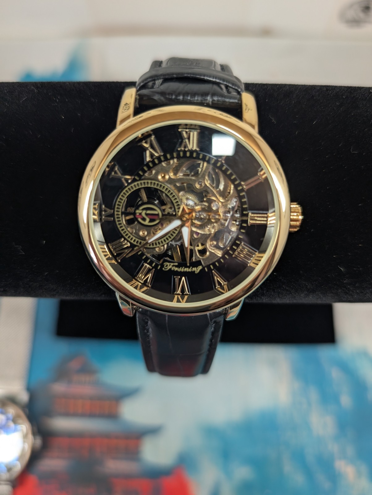 Forsining Automatic Watch, Works.Black Faux Leather Strap. Beautiful Condition.