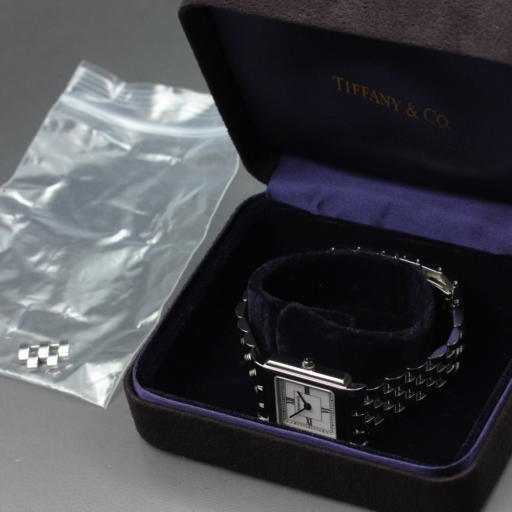 Near MINT TIFFANY&Co. Classic Square White Roman Quartz 23mm Ladies Watch w/ Box