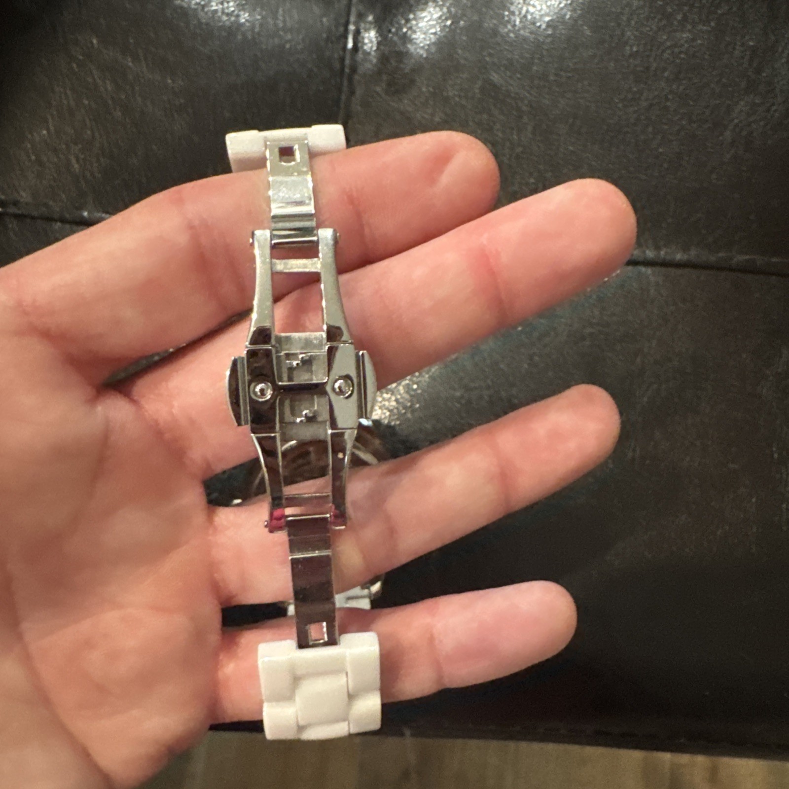 Anne Klein 12/2199 White Ceramic Band Crystal Accented NEEDS BATTERY