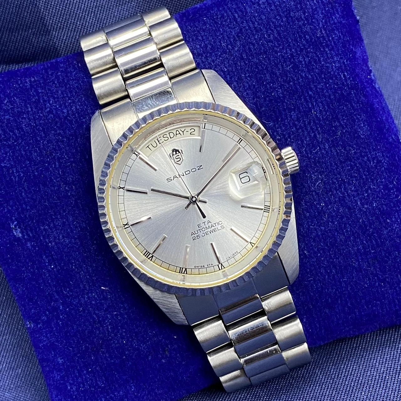 RARE Sandoz President Day Date Automatic ETA 2834-2 Vintage Swiss Watch 1980s