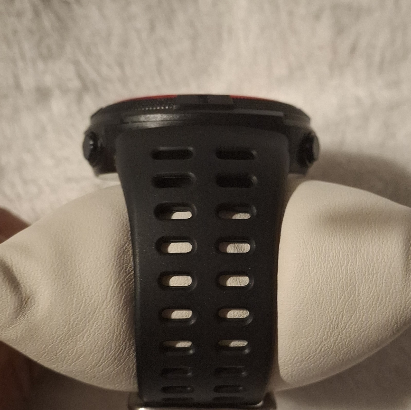Activa Digital Quartz Sport Wristwatch Black Rubber Strap Red Bezel Box Manual