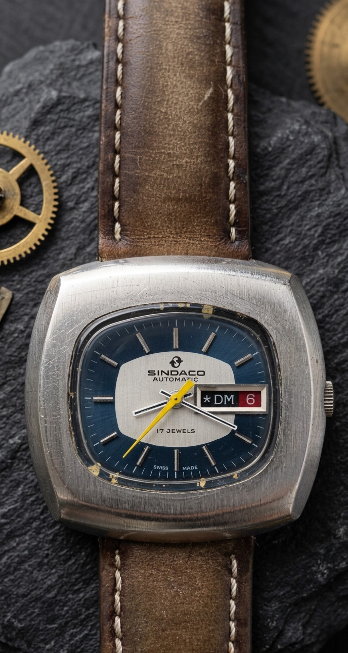 Vintage Sindaco Automatic Ronda-Matic Cal. 1219-21 17 Jewels Swiss Made Day-Date