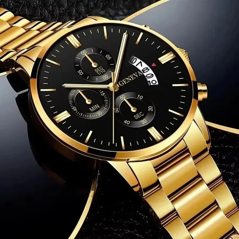 Luxury Stainless Steel Men Calendar Quartz Watch Fashion Business Wristwatch