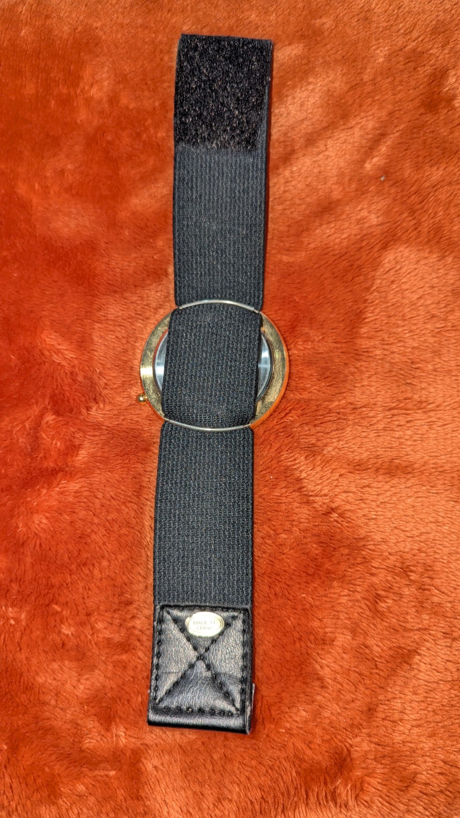 Gold Tone Round Analog Wristwatch Arabic 12-Hour Dial Black Fabric Strap