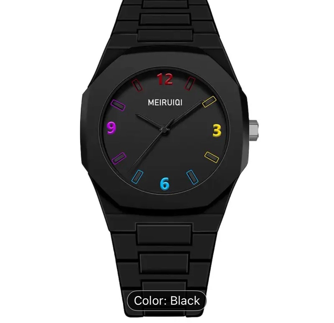 1PCs Men’s Black Fashion Style Creative Handsome Color Word Quartz Watch