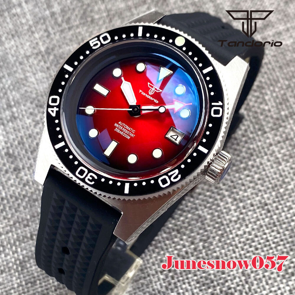 Black Chapter Ring Red Sunburst Dial AR Sapphire 41MM Diver NH35A Auto Men Watch