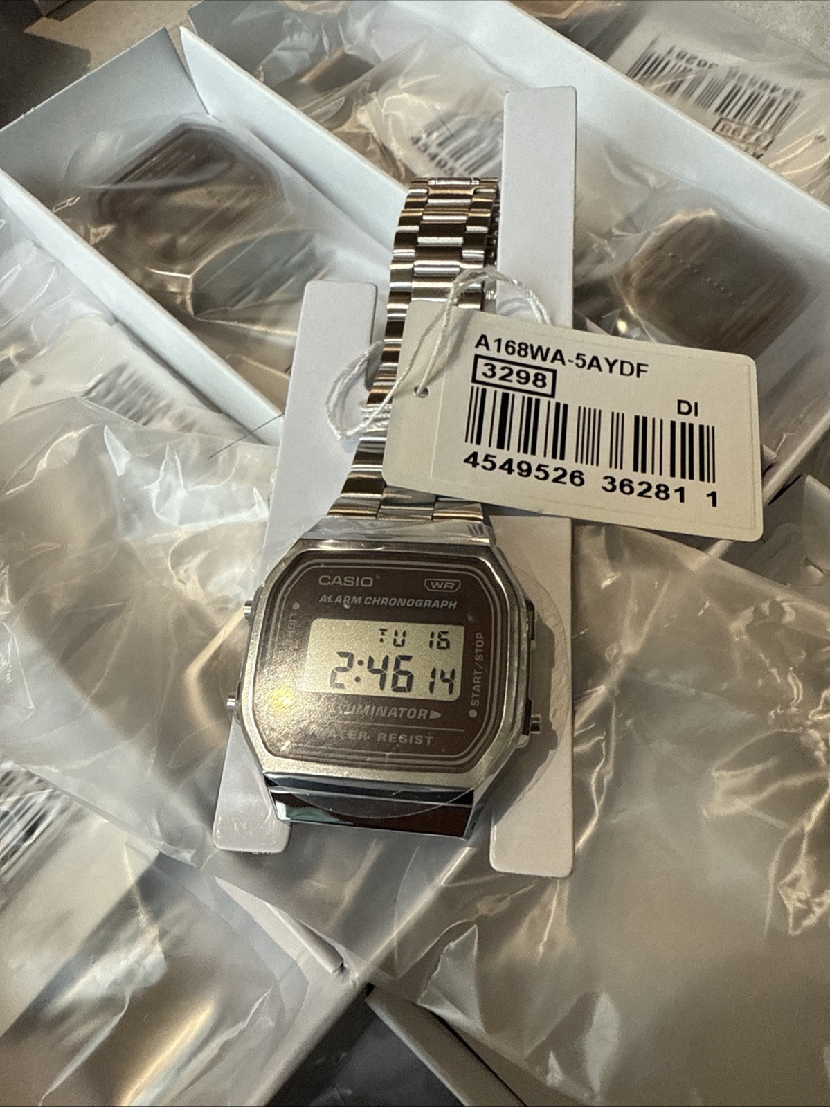 CASIO VINTAGE ICONIC A168WA-5A SILVER DIGITAL STOPWATCH ALARM WR BRAND NEW