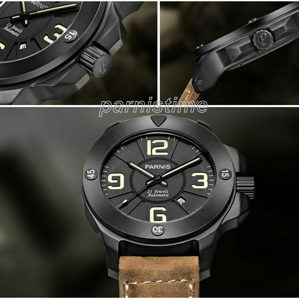 47mm Parnis Luminous Marker Miyota Automatic Men’s Military Watch Sapphire Glass