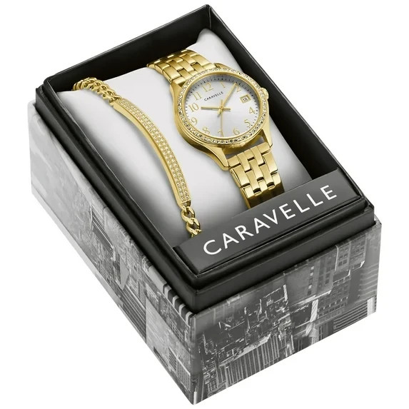 Caravelle by Bulova Womens Crystal Accent Gold Tone Stainless 44X101