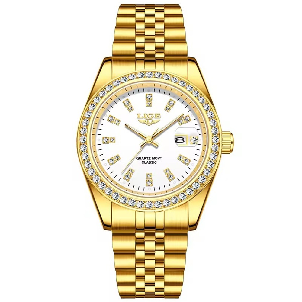 LIGE Men Quartz Watch Luxury Gold Steel Wristwatch Male Calendar Date Watches