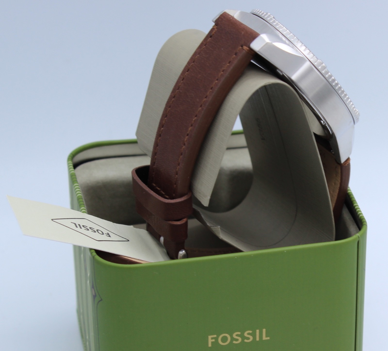 Fossil Brox Silver Blue Chronograph Brown Leather BQ2799 Men Watch