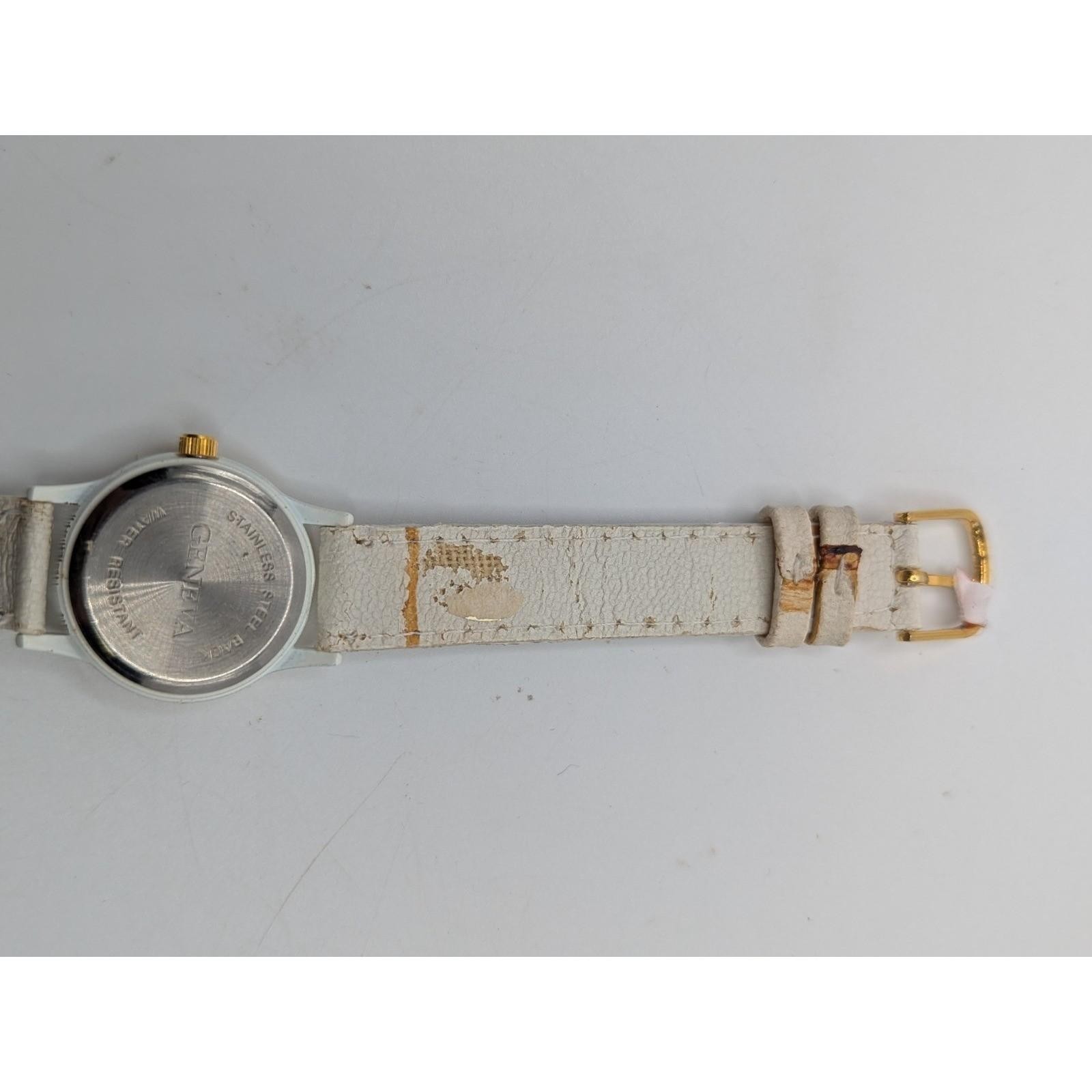 Geometric Prime Colors Geneva Watch White Leather Band Y2K women’s