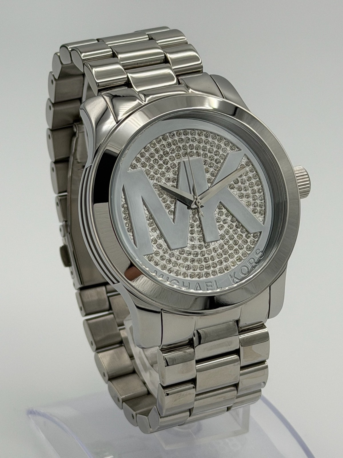 MICHAEL KORS MK5544 Runway Silver Pave Stainless Steel Logo Unisex Watch