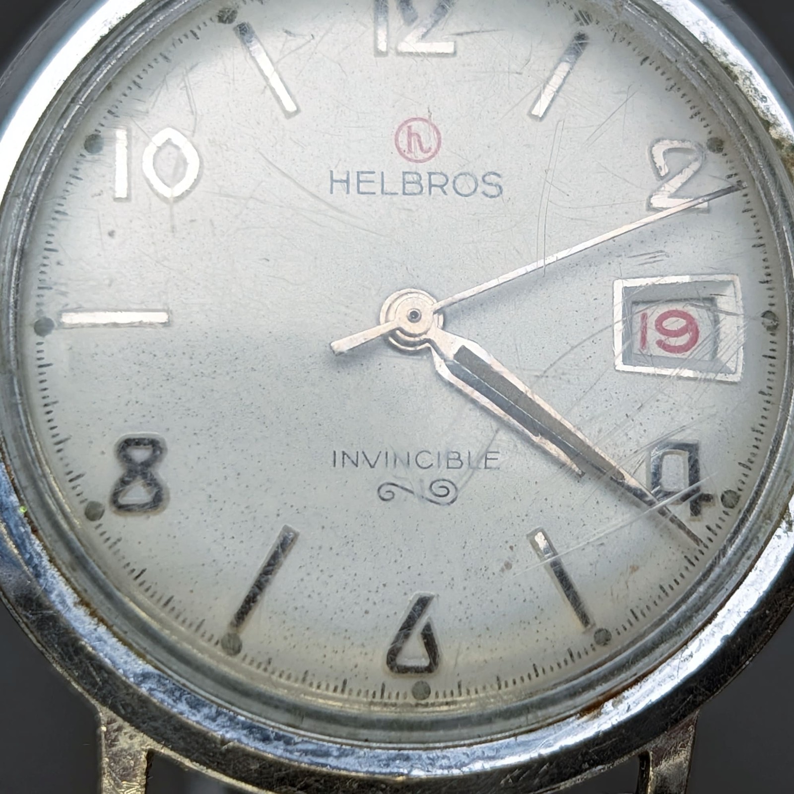 Helbros Invincible silver Mechanical Automatic Watch Swiss 7j 33mm VTG Working