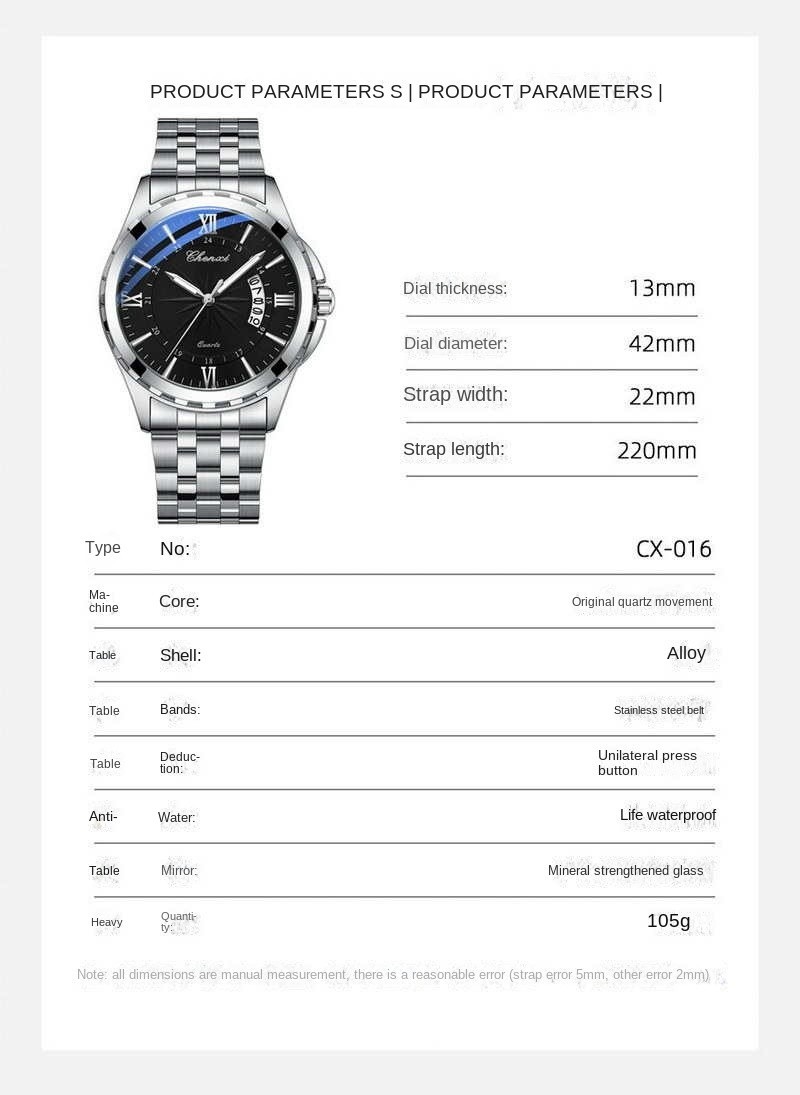 CHENXI Men’s Gold Business Day/Date Calendar Luminous Waterproof Quartz Watch