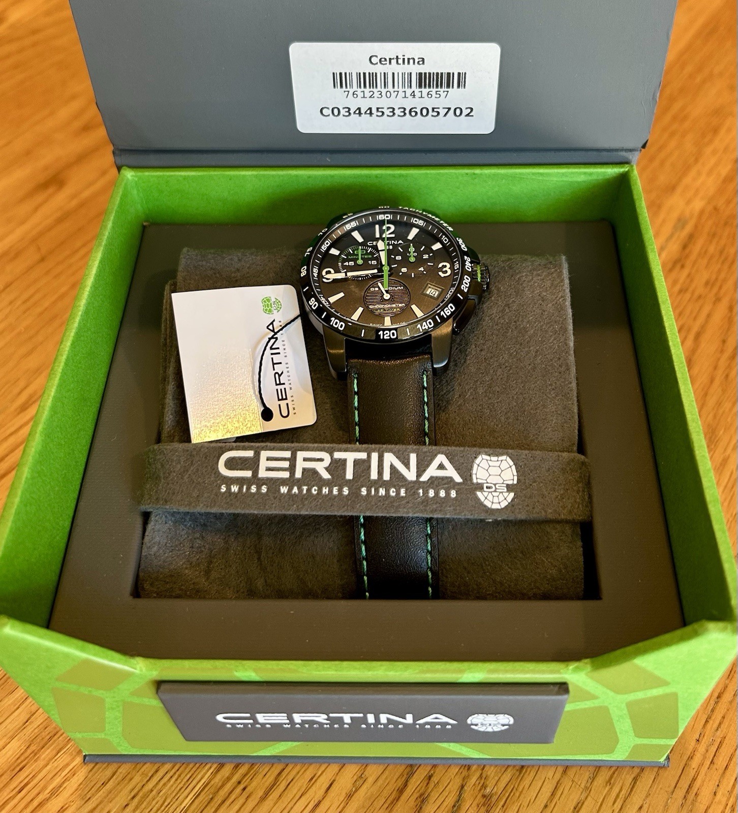 Certina DS Podium Quartz Chronograph 42mm Tachymeter Black Dial Leather Strap