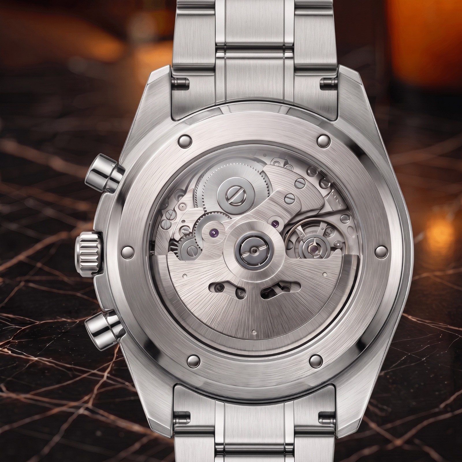 Clarté Champagne Dial Chrono Style Automatic Watch Sapphire Crystal Steel 40mm