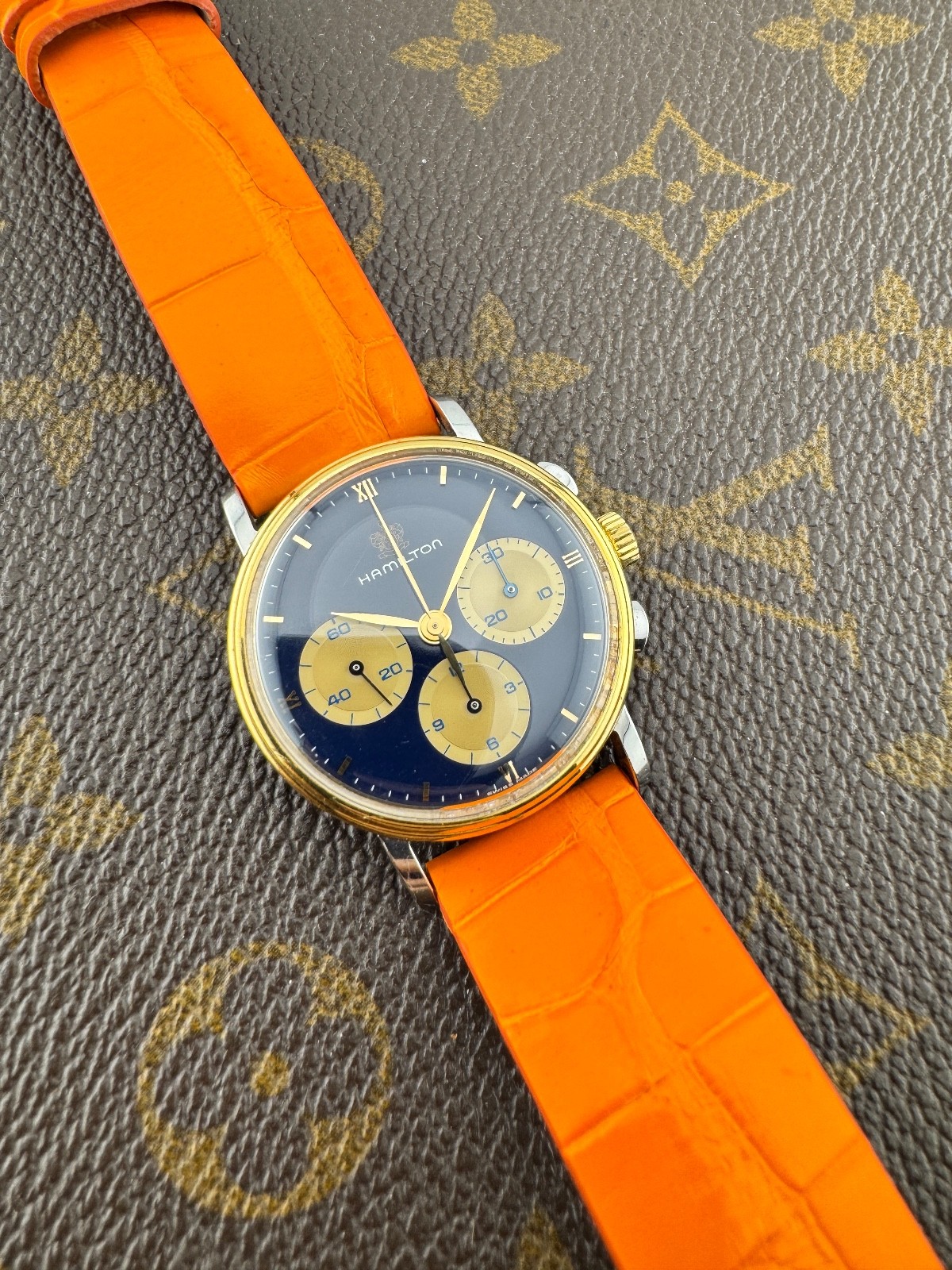 Hamilton Lancaster U.S.A Chronograph Lemania 1873 Caliber Blue Dial Steel-Gold