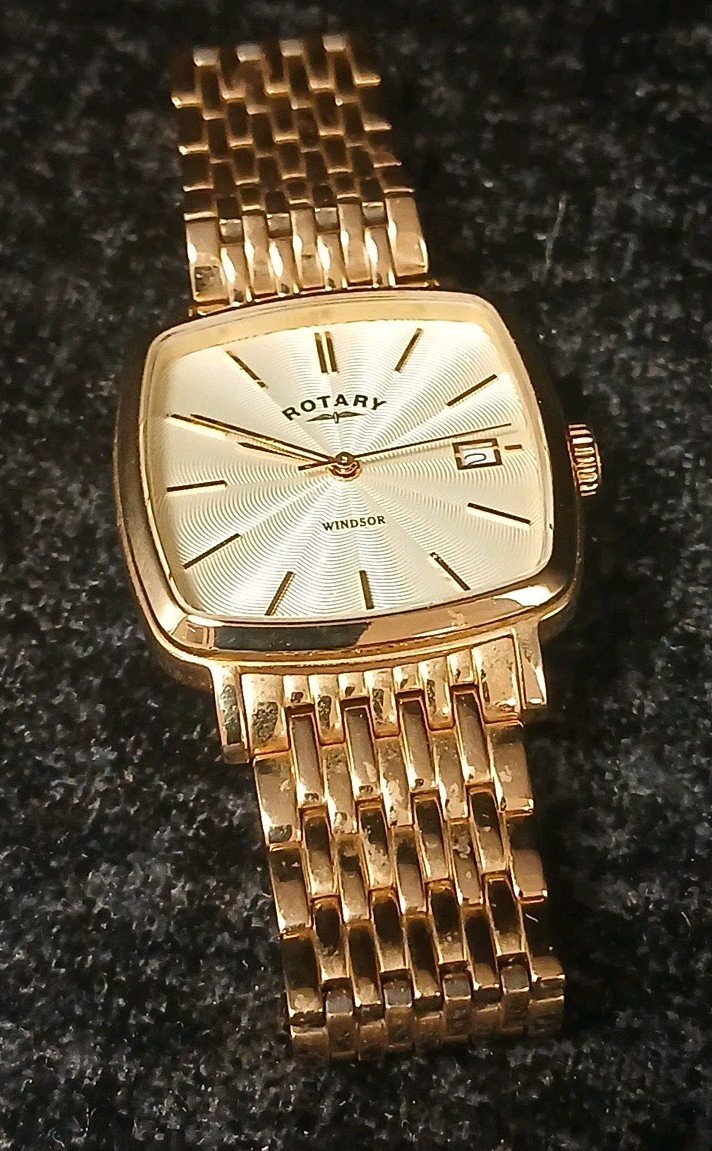 ROTARY MENS WINDSOR WATCH GB05308/03 GOLD STAINLESS STEEL BRACELET Working U1S5