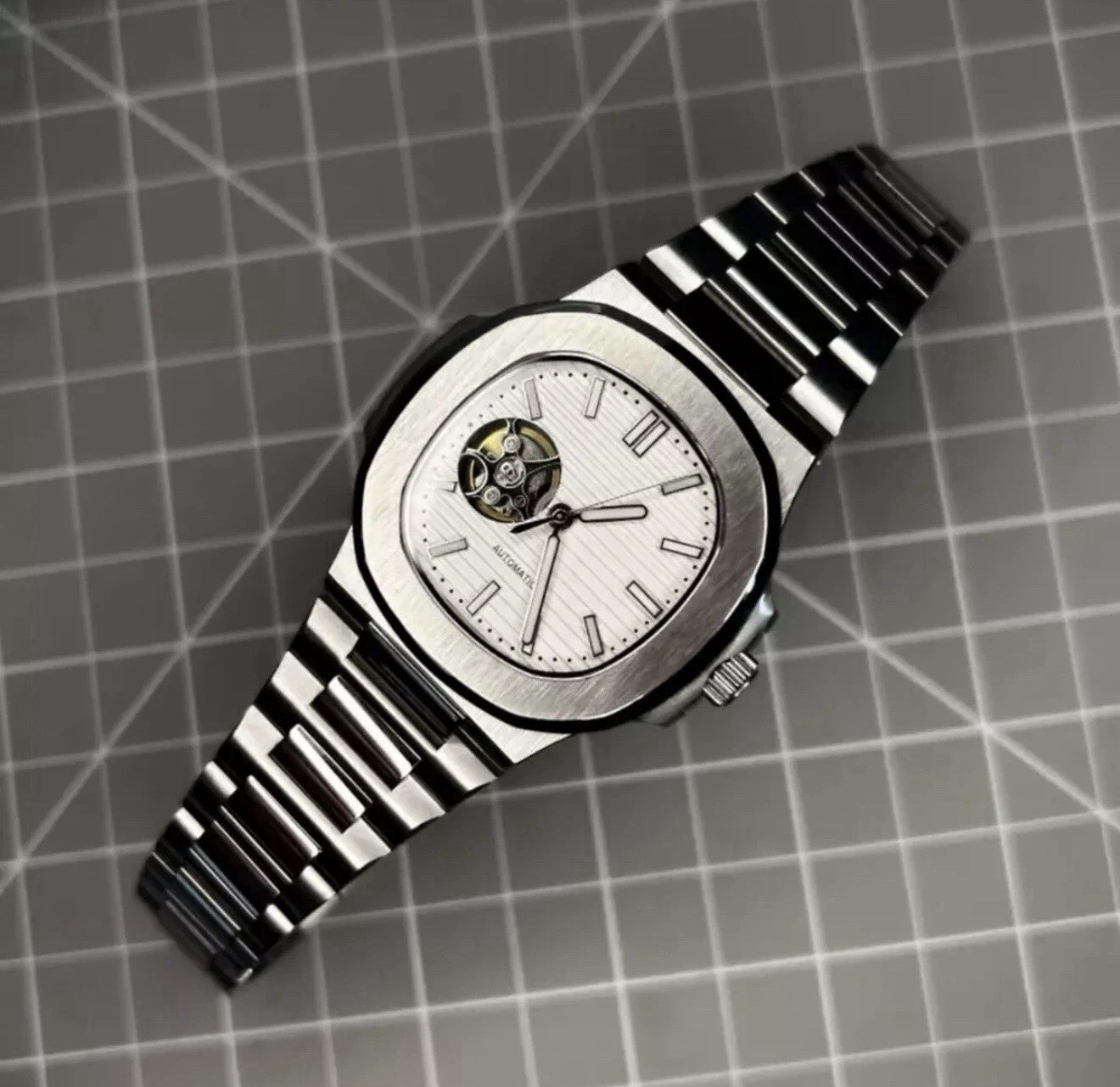 Custom 40mm Steel “Jumbo” White Open Heart Mod Watch w/ NH38 Automatic