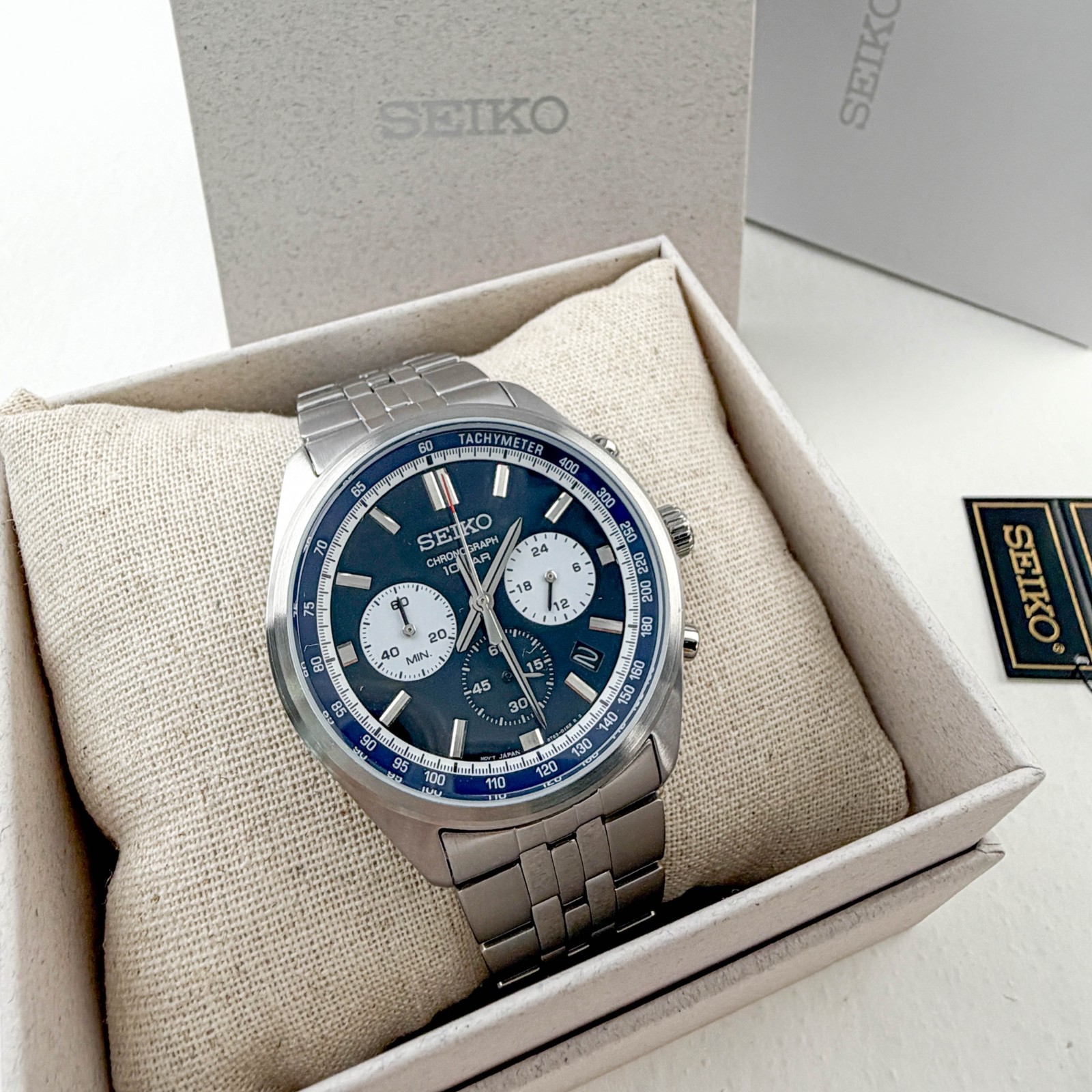 Men’s Seiko Essentials SSB427 Chronograph Blue Dial 41.5mm Steel Quartz Watch